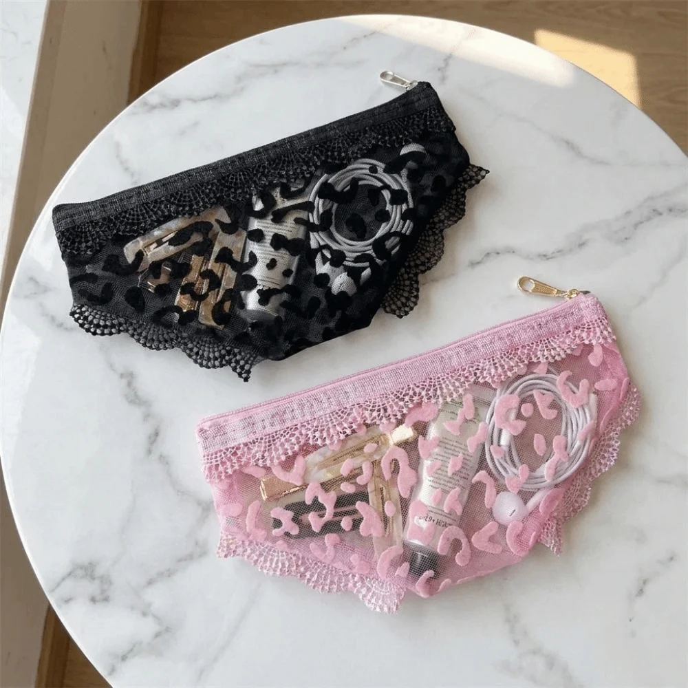 Unique Mesh Briefs Shape Cosmetic Bag Decorative with Zipper Toiletry Bag Transparent Jewelry Organizer Headphones