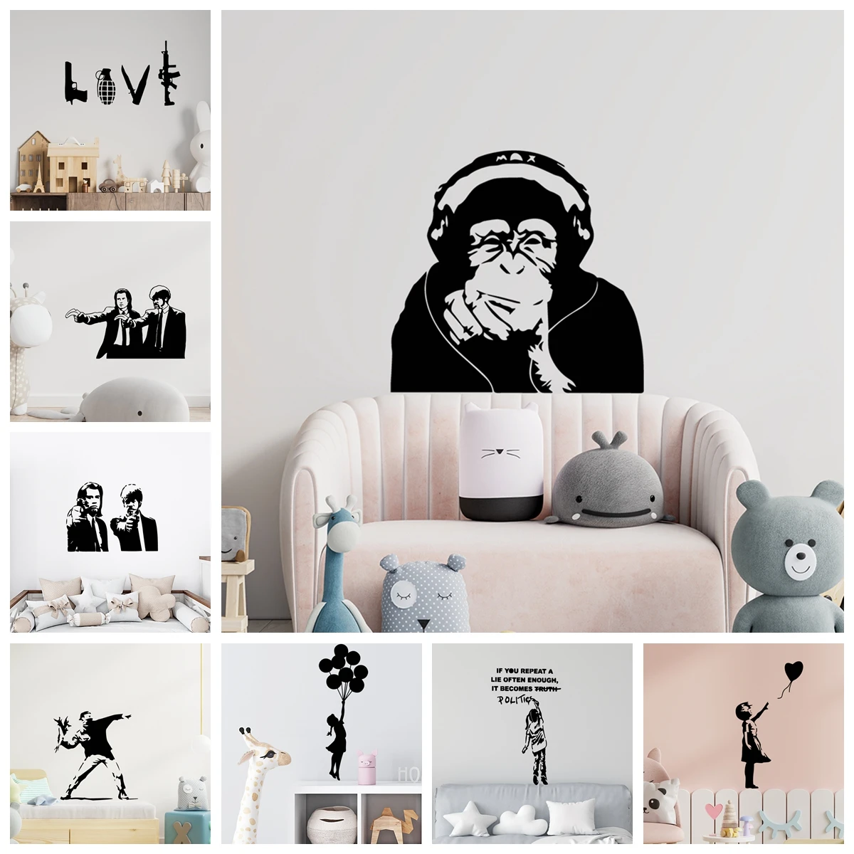 1pc Banksy Wall Art decorazione della casa decorazione moderna decorazione della stanza dei bambini adesivo da parete per la decorazione del