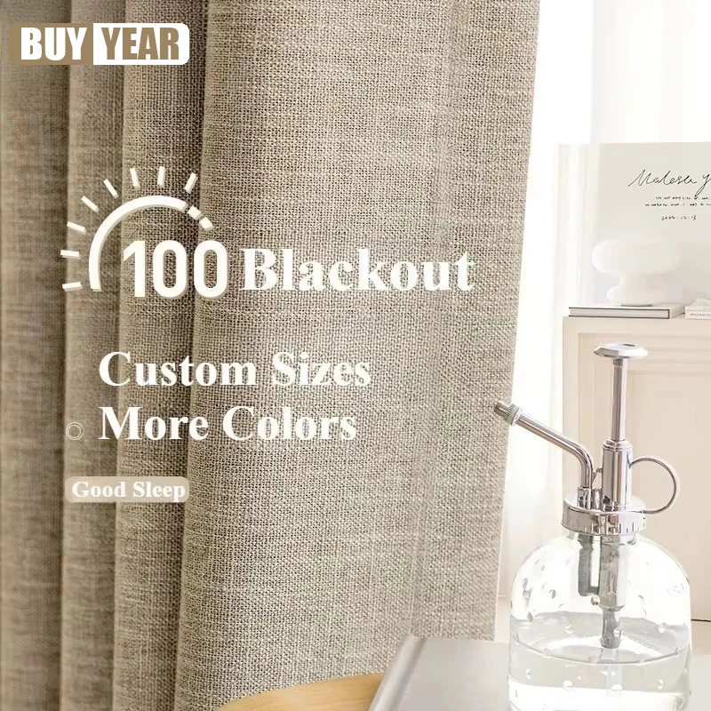 

Japanese Cotton Linen 100% Blackout Curtains for Living Room Bedroom Dining Windows Balcony Custom Curtains Finished Product