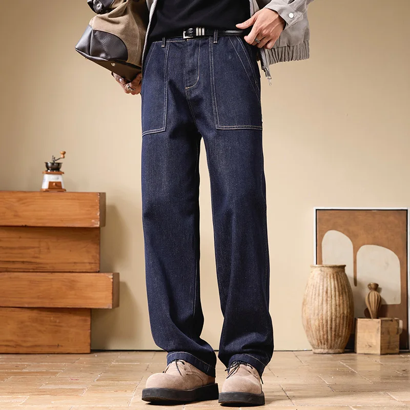 Plus Size Cargo Jeans Men's Japanese Streetwear Fashion Loose Casual Straight Denim Baggy Pants Jeans Cityboy Wide Leg Trousers
