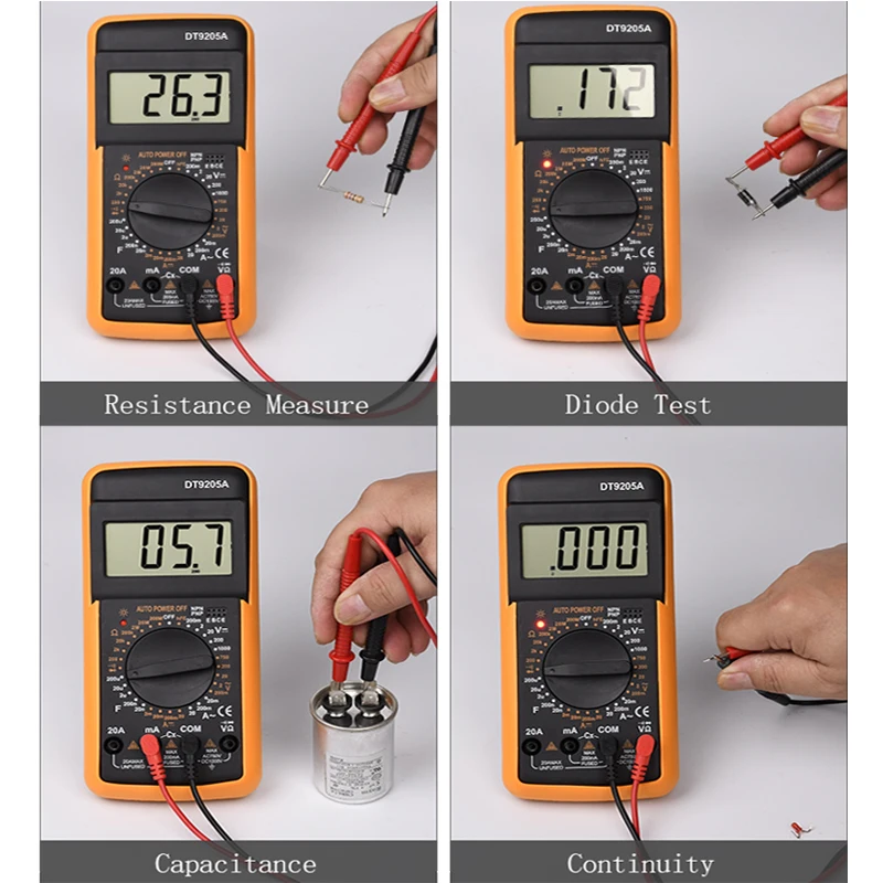 Professional Multimeter DT9205A Digital Tester Manual Range Voltage Meter TRMS Hz Ohm Transistor Tester Electrician Tool