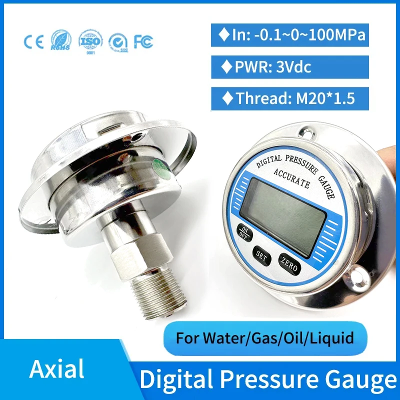 

60mpa Axial Digital Hydraulic Pressure Gauge Excavator Pressure 100mm 3Vdc Digital Manifold Water Pressure Manometer Gauge