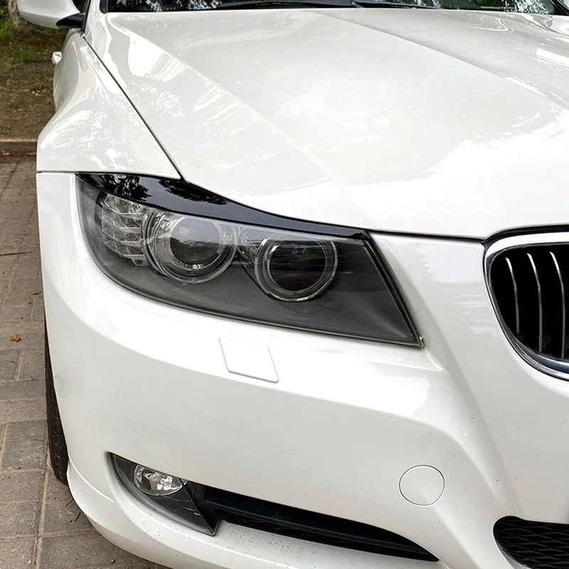 For BMW 3-Series E90 E91 320I 330I 2005-2012 Front Headlight Cover Garnish Strip Eyebrow Cover Trim Sticker Glossy Black