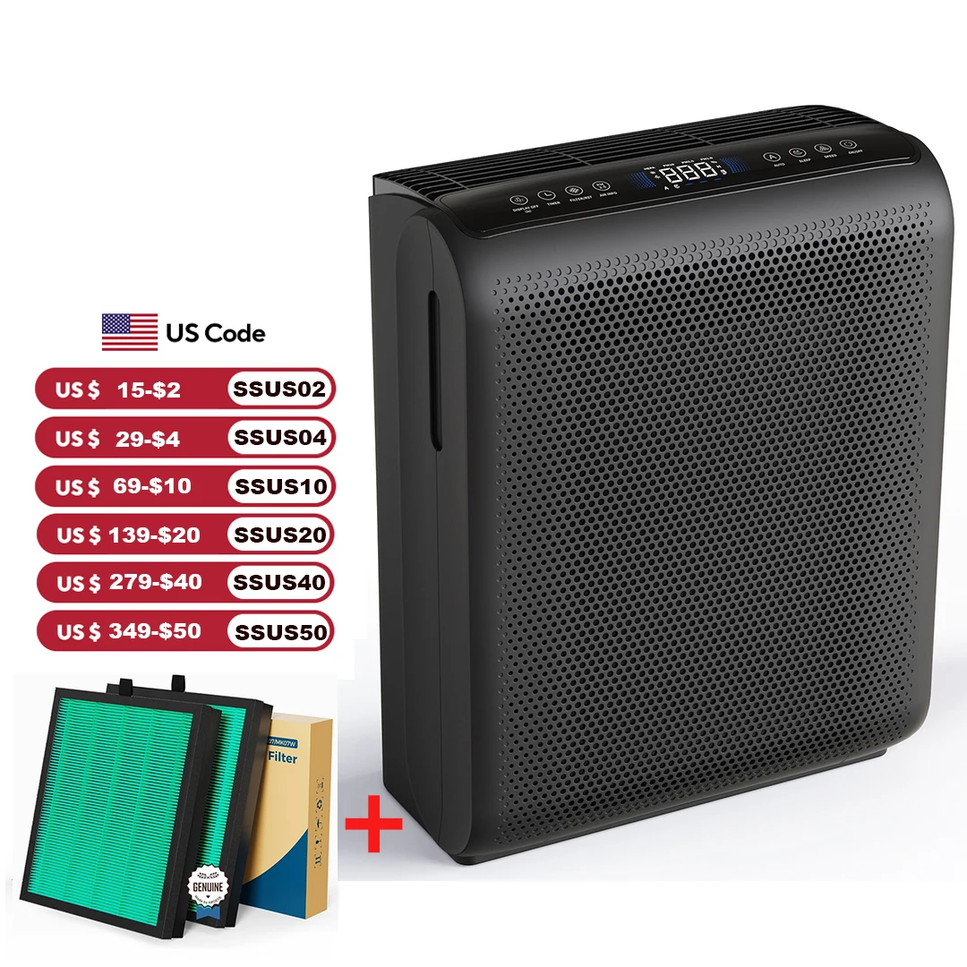 AROEVE Air Purifier 1504ft² Filters Optional Touch Control Smart Timer 3 Speed ,for Pet Dander, Pollen, Smoke Odor Bedroom, MK07