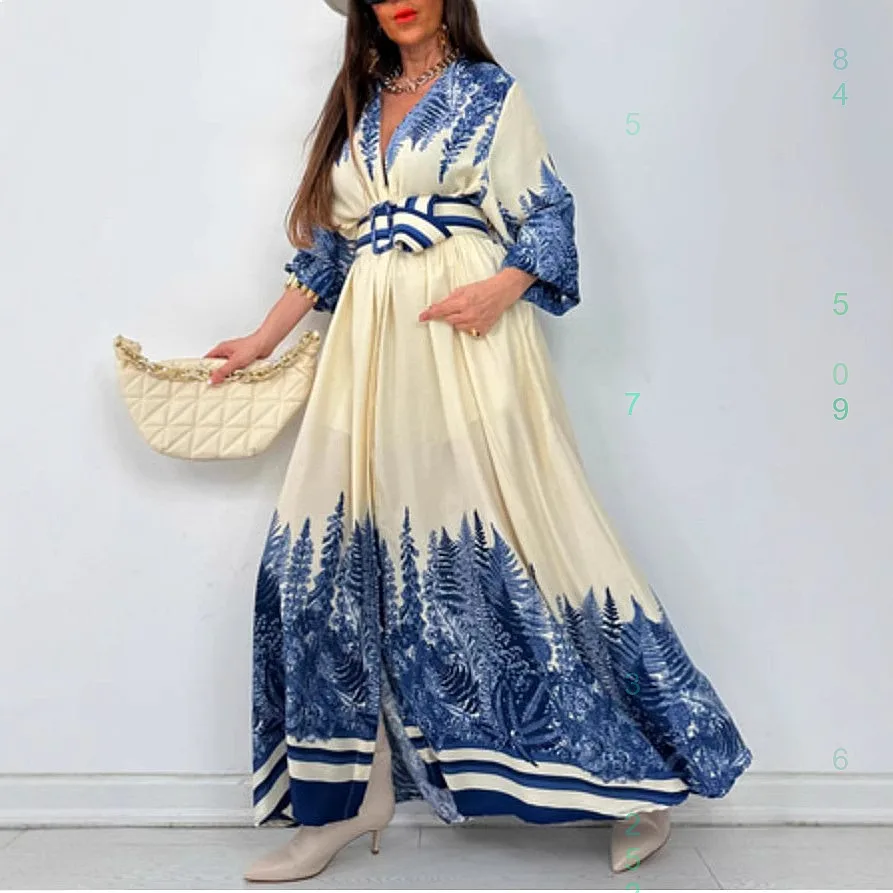 

Fashion Print Long Sleeve Blouse Top Shirt Dress Maxi Dress Casual Loose Fit Plus Size Matching Set