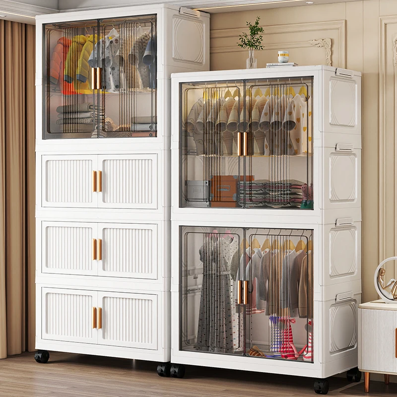 New Multi-layer  Bottom Wheel Non-slip And Easy To Move Wardrobe Plastic Foldable Locker