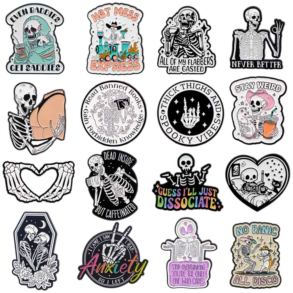 Terrifying Skull Lapel Pins for Backpacks Brooch for Clothes Enamel Pin DIY Metal Badges Jewelry Halloween Accessories