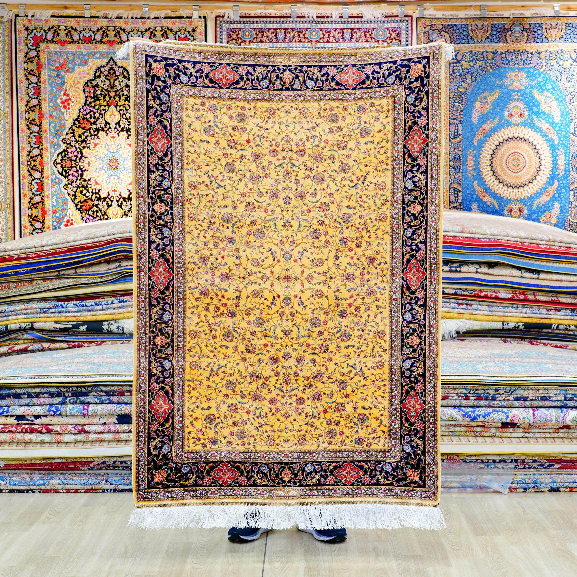 

100x150cm Small Silk Antique Carpets Discount Luxury Persian Soft Handmade Oriental Tassels Rug Living Bed Room Home Decor