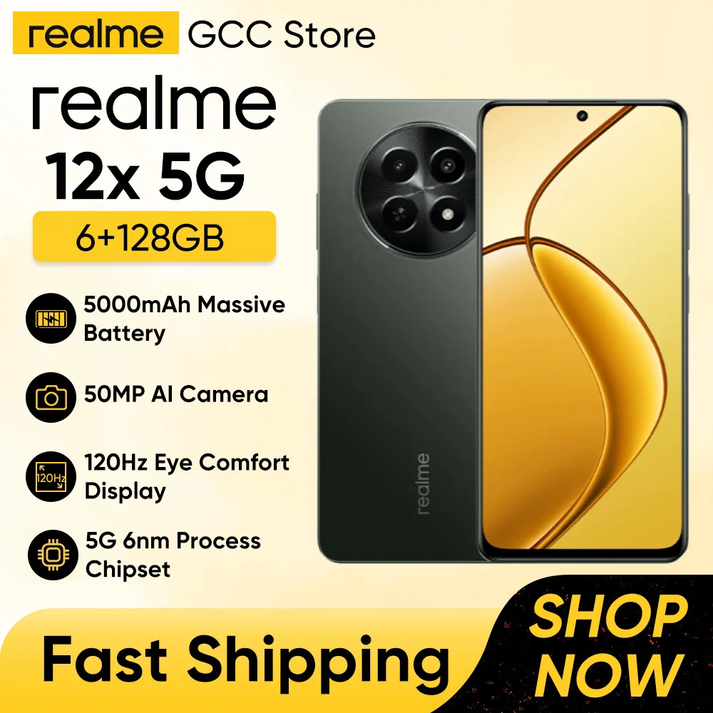 

realme 12X 5G Moblie Phone 8GB 256GB 6.67'' 120Hz Display Octa-Core Smartphone 50MP Camera 5000mAh 15W FastCharge