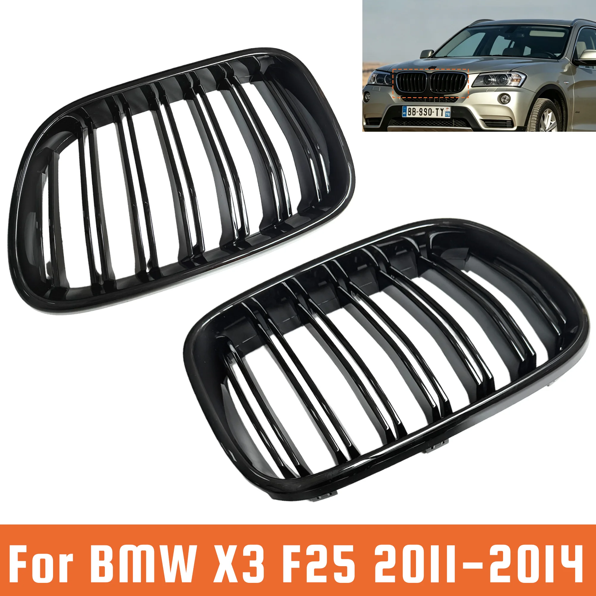 Front Kidney Grill For BMW X3 F25 2011 2012 2013 2014 SDrive18d XDrive20d XDrive28i XDrive30d XDrive35i Hood Grille Replacement