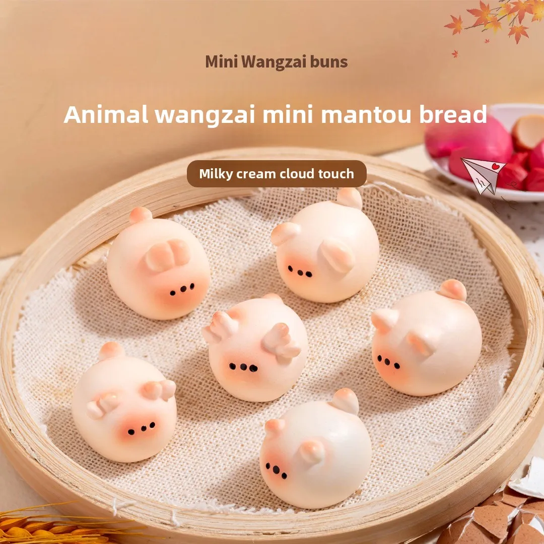6PC Sweet Cartoon Pig Bun Shaped Resin Figure Home Office Tabletop Mini Decoration Micro Landscape Accessories