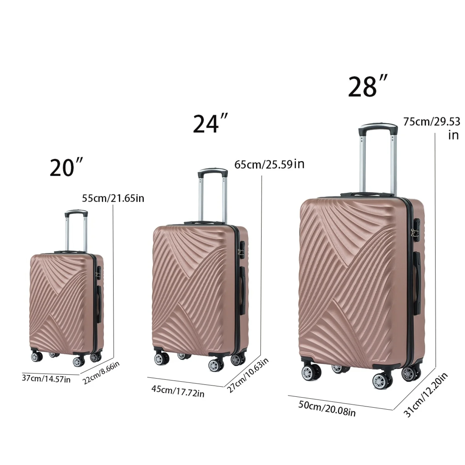 Three piece hard shell soft edge luggage with rotating wheels, 360 degree rotating four-wheel luggage, lightweight, suitable for