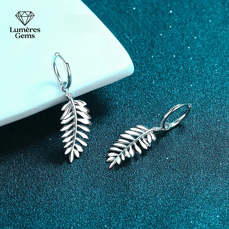 

LumièRe Gems At The End Of The New PT950 Platinum Earrings Leaves Moissanite Diamond Buckle Earrings