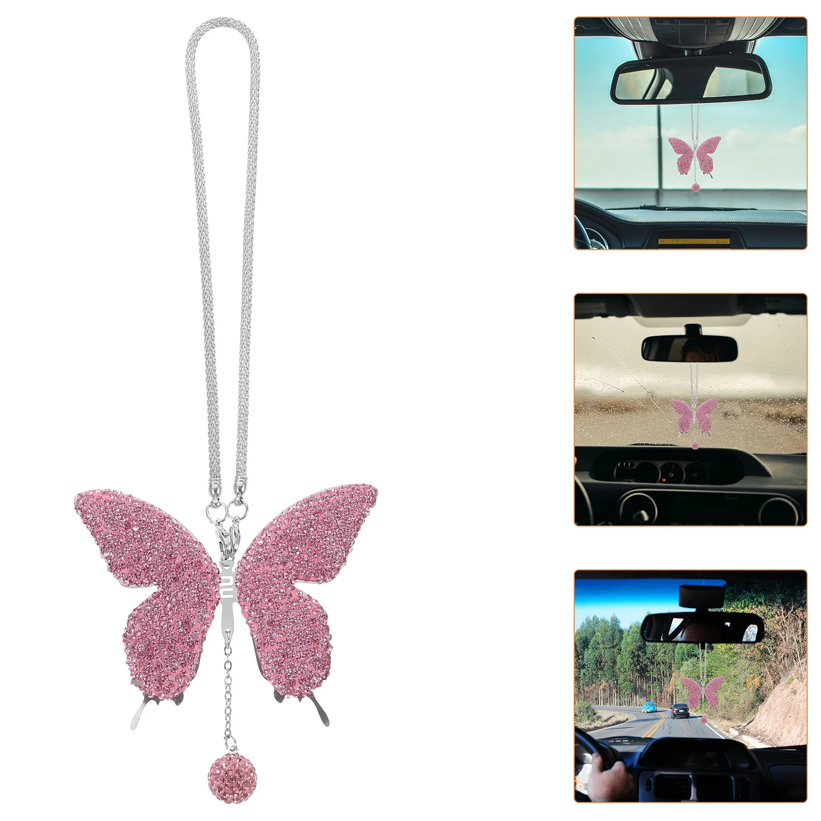 

Elegant Rhinestone Butterfly Car Decoration Versatile Use Rearview Mirror Pendant Home Accessory Car Hanging Ornament