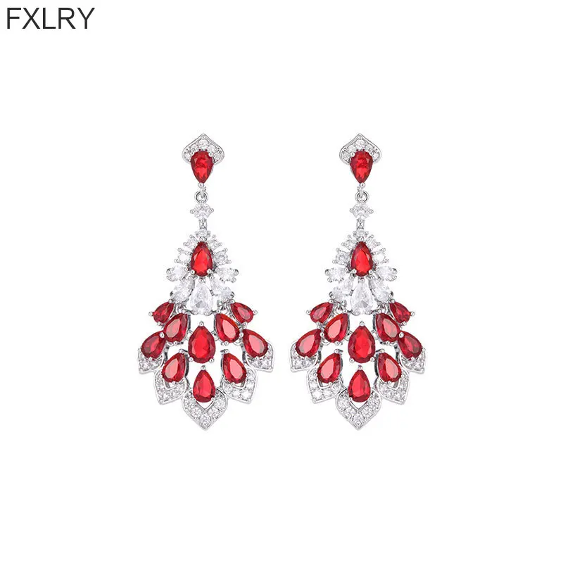 FXLRY Light Luxury Super Flash Zircon S925 Silver Needle New Water Drop Petal Earrings For Women