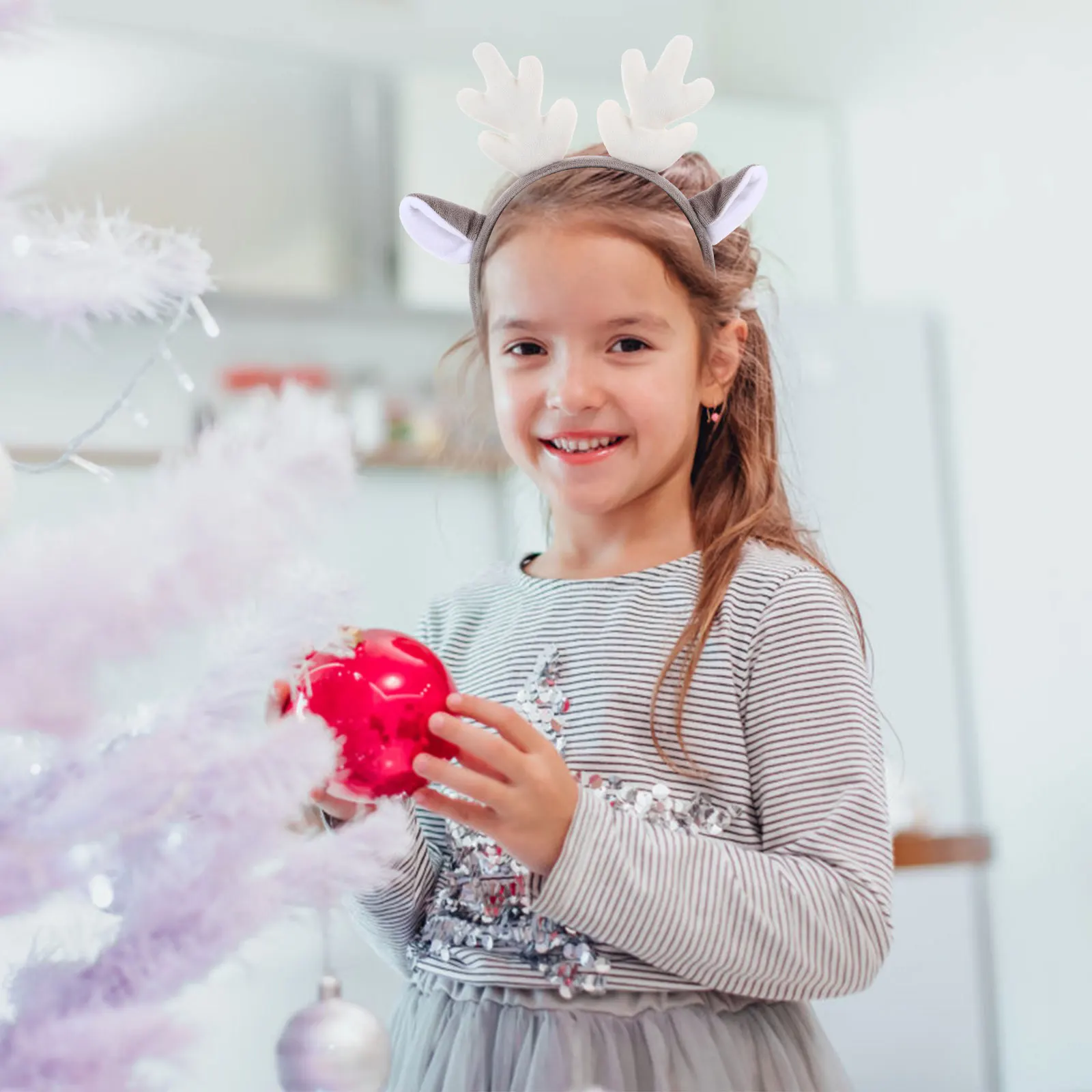 Diadema de asta de Navidad, aros para el pelo con orejas de ciervo, tocado de plástico de tela suave, accesorios de fiesta de Navidad para niños y adultos, decoración navideña