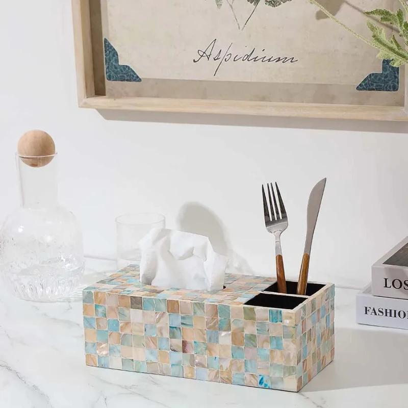 Colorful Shell Tissue Box Multifunctional Desktop Organizer for Living Room Tea Table Remote Control Holder Household Tableware