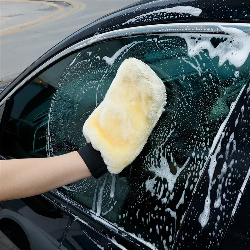 1/5Pcs Double sided Plush Car Wash Gloves Soft Thickened Imitation Wool Wiping Car Dusting glove Polishing Waxing Cleaning Tools