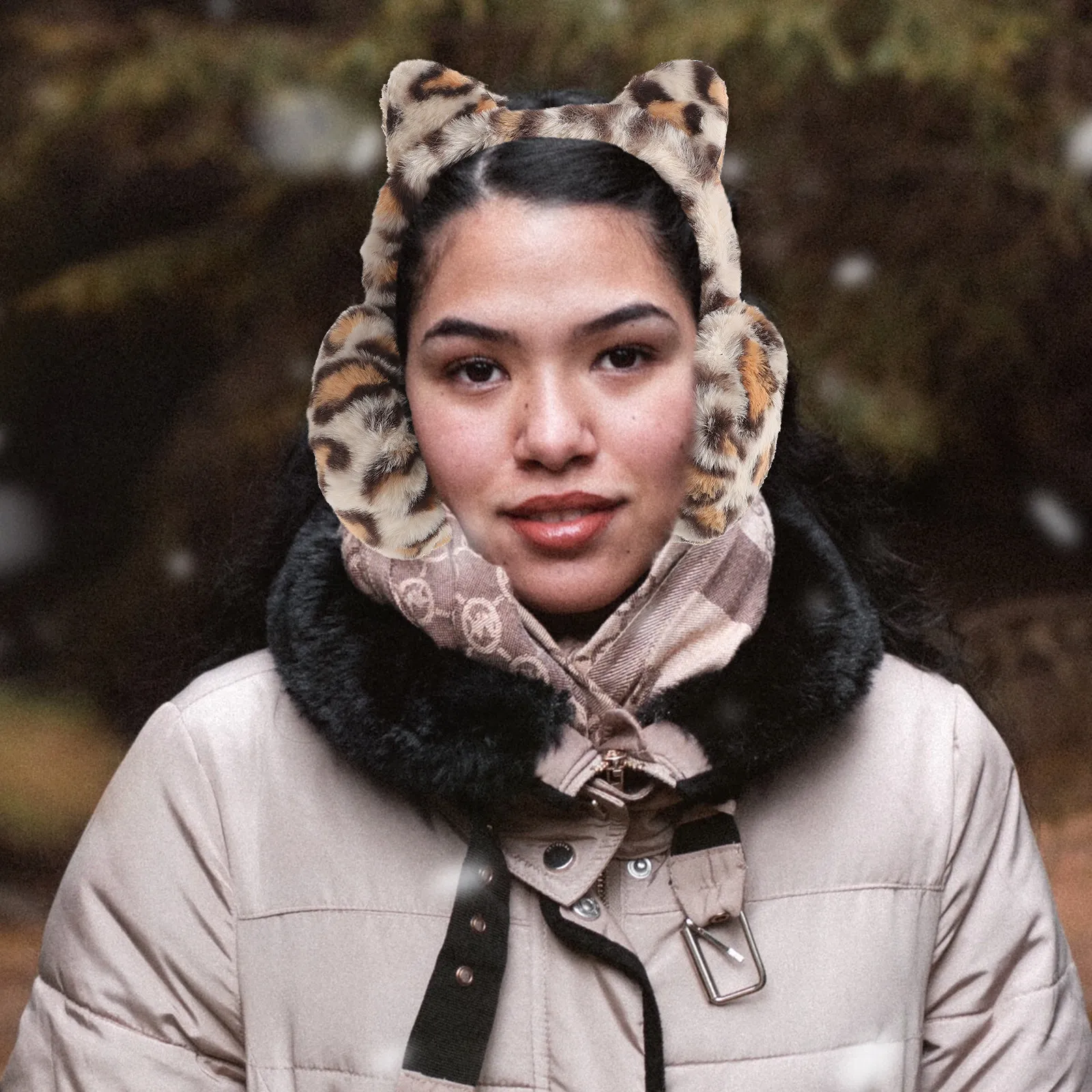 Orejeras con estampado de leopardo para invierno, calentadores de orejas para exteriores para mujeres y niñas, orejeras cálidas y cómodas para patinaje sobre hielo, caminar y hacer ejercicio
