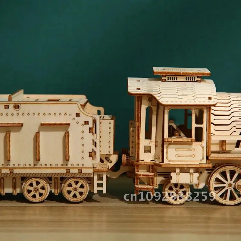 Rompecabezas de madera 3D DIY, modelo de tren pequeño, Kits de juguetes de bloques de construcción, decoración de ensamblaje, rompecabezas educativo para niños y adultos para regalo