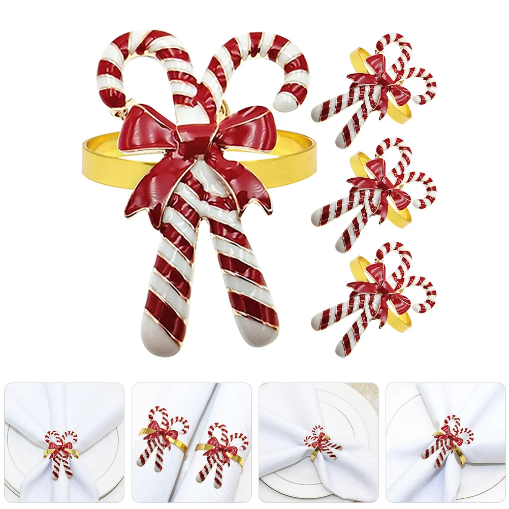 

4 Pcs Christmas Bow Festival Alloy Creative Napkin Buckle Ring 4pcs Holder Rings Holiday Buckles Holders for Napkins Gift