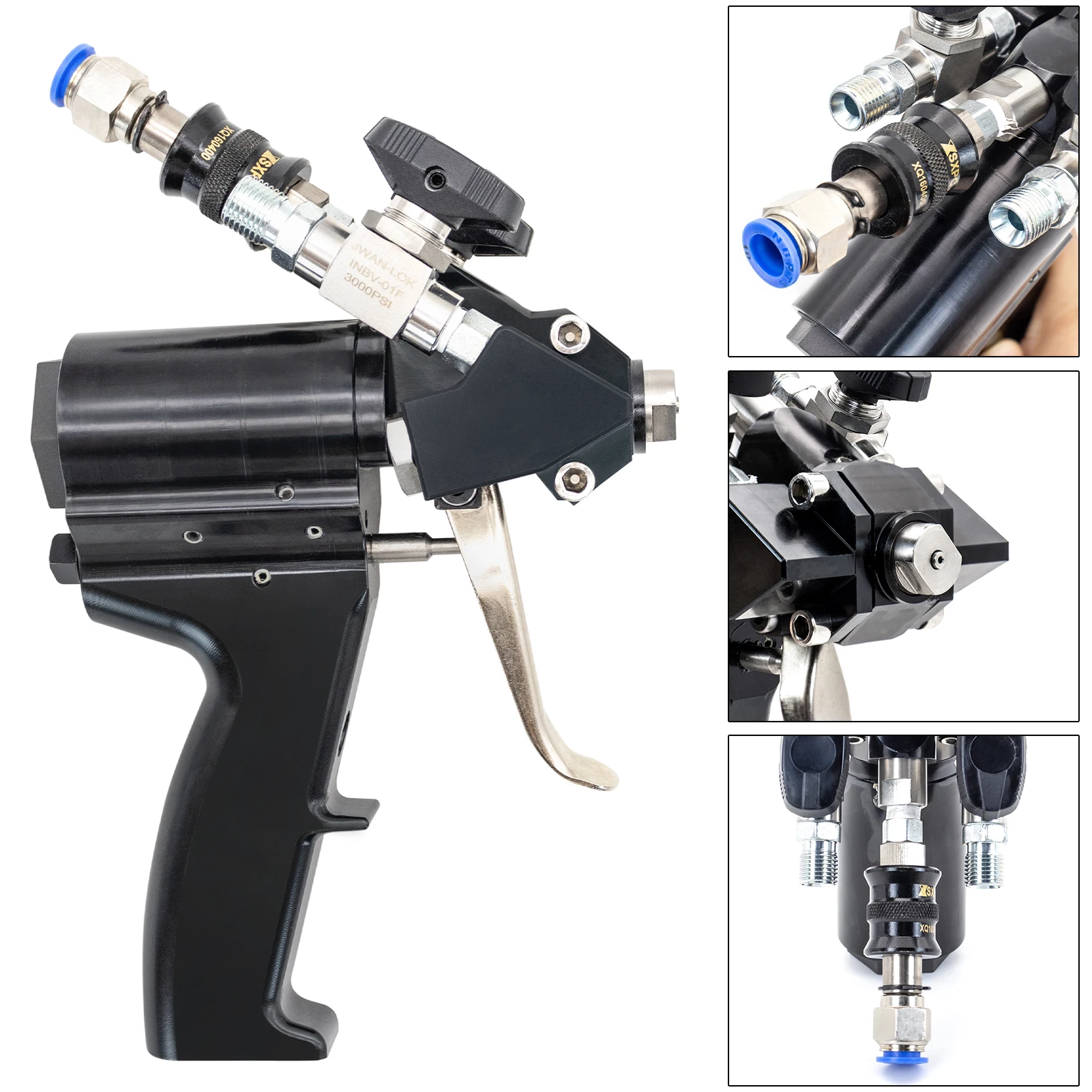 Portable Polyurethane PU Foam Spray Gun Self Cleaning P2 Air Purge Spray Gun with 2 Nozzles
