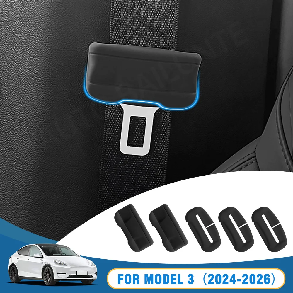 

For Tesla Model 3 Highland 2024 2025 2026 Car Seat Belt Buckle Protector Cover Anti-collision Soft Silicone Interior Accessories