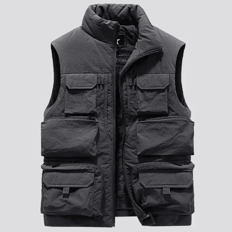 NONE Männer Neue Warm Halten Fleece Arbeit Ärmellose Jacke Slim Fit Windjacke Mode Viele Taschen Jacke Männer Winter Ärmellose Jacken 5