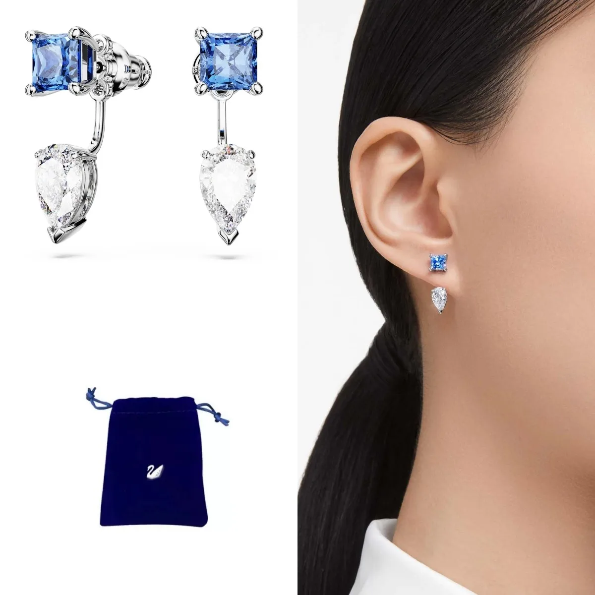 

Premium Sparkling Crystal S925 Sterling Silver Stud Earrings Luxury Lady Accessories