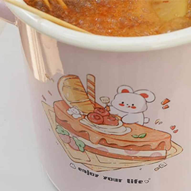 Pink Enamel Soup Pot Cute Rabbit 2.2L High Boiled Pasta Cooking Pot With Lid Stew Pot Home Kitchen Cookware Storage Bucket