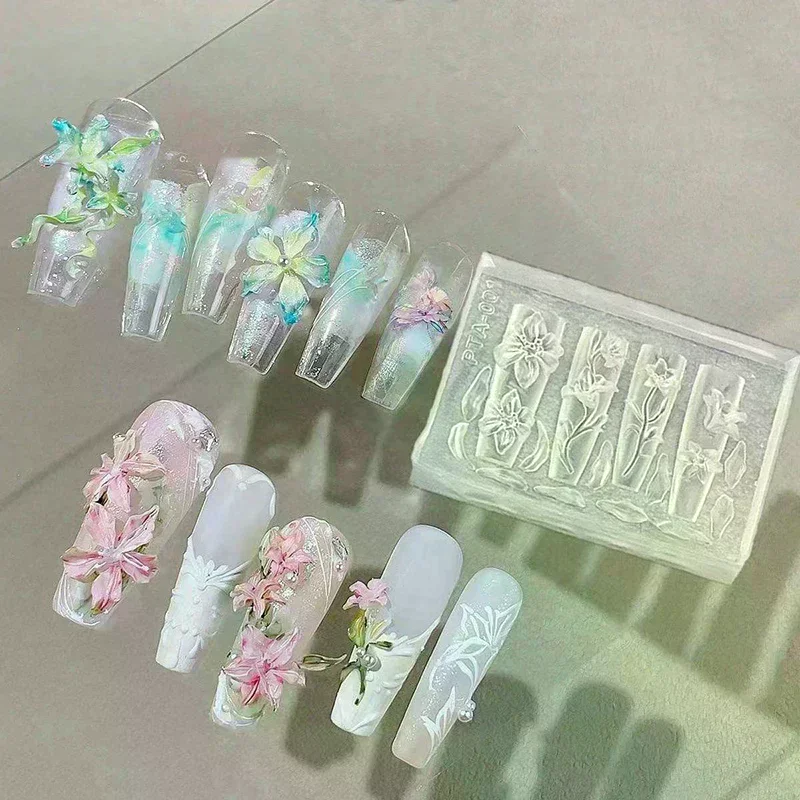3d Nail Tool Diy Mold Silicone Art Decorations Flower Design Templates for Nails Jewelry Crafts Transparent