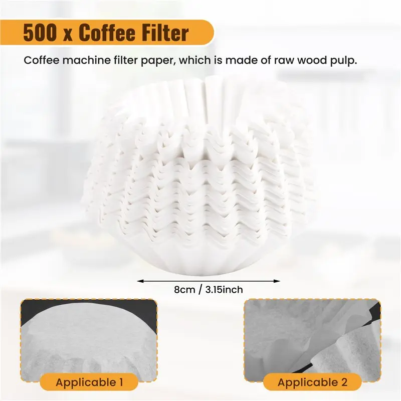 AT02-500Pcs 8/12 Cup White Coffee Filters Single Serving Paper For Coffee Machine Filter Paper Cake Cup Coffee Filter Paper