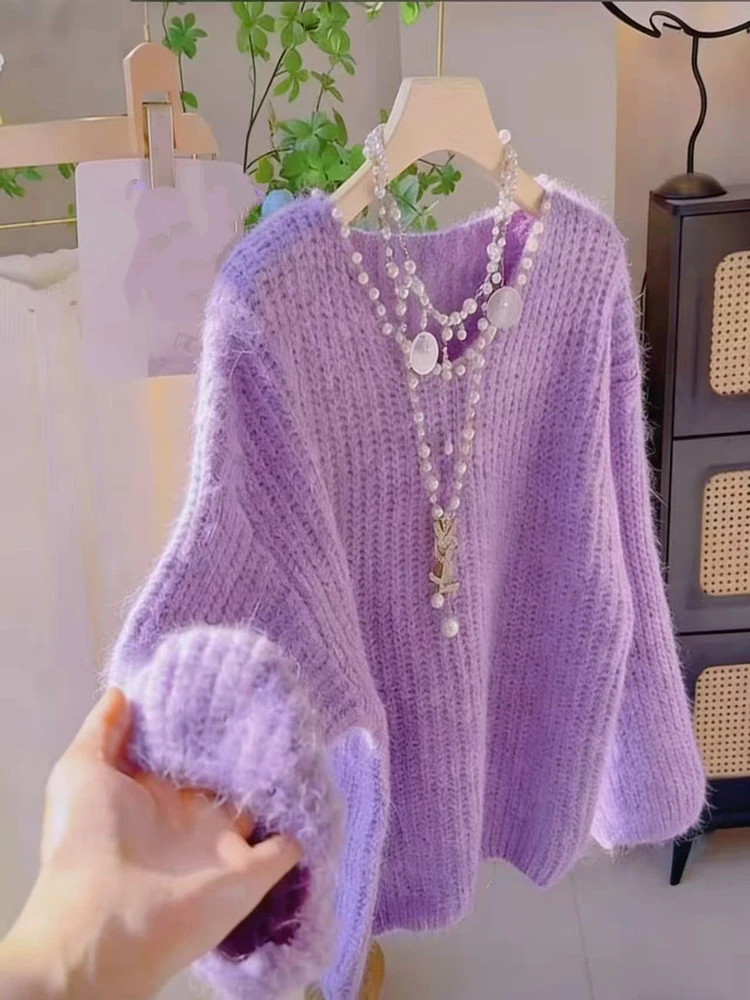 Thiened V-Ne Women's Knitted Sweater Loose Fit Comfortable Sle Korean Version Autumn Winter New Arrival Slimming Effect