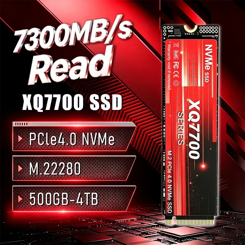 2026 VENDAS QUENTES XQ7700 M.2 2280 NVMe PCIe 4.0 SSD 7300MB/s Velocidade de Leitura Sequencial 500GB/1TB/2TB/4TB Armazenamento Interno para PCs de Mesa.