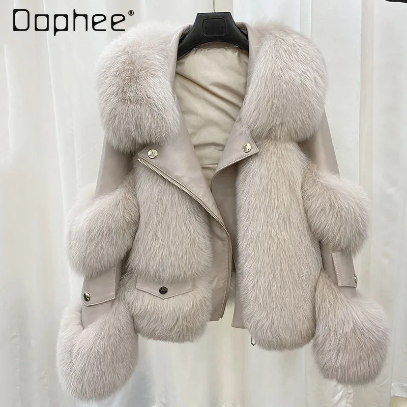 شتاء جديد إمرأة فو الثعلب الفراء بولي Pu مبطن معطف غير رسمي فضفاض عالي الجودة المرقعة فضفاض سليم رشاقته معطف أكثر دفئا صديقة للبيئة الفراء #1