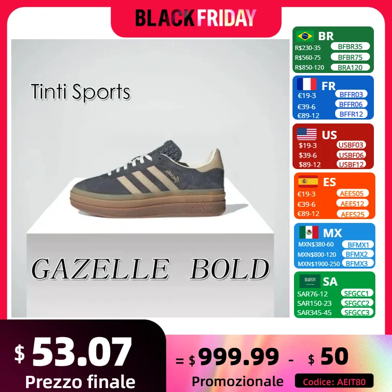 Adidas GAZELLE BOLD Thick Sole Heightened Women's Board Shoes Casual Sport Skateboarding Shoes comfortable Sneakers brownish