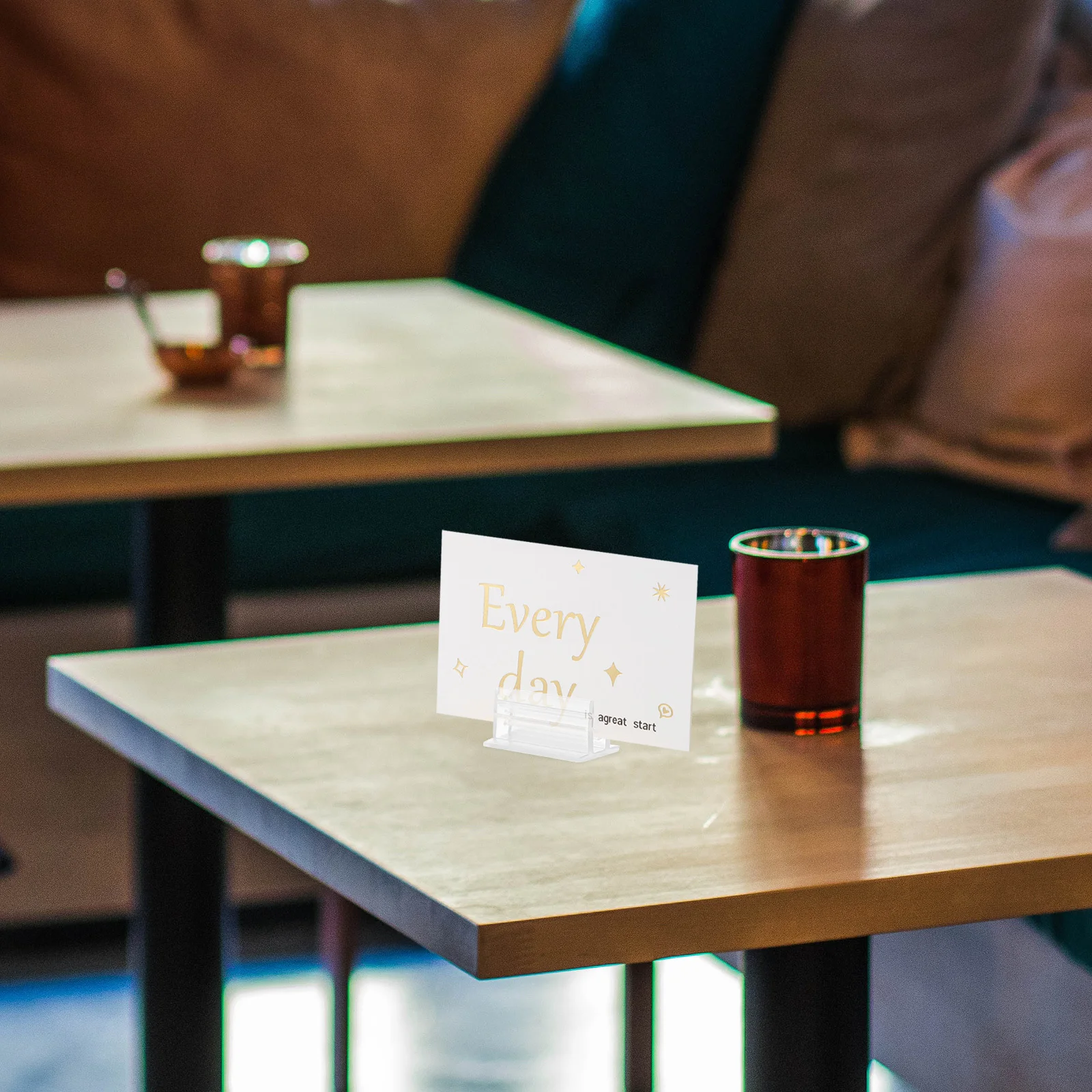 

50pcs Mini Table Number Holders Self Adhesive Name Tag Holders for Desks Sign Panels Sneeze Guard Card Receipt Photo Display