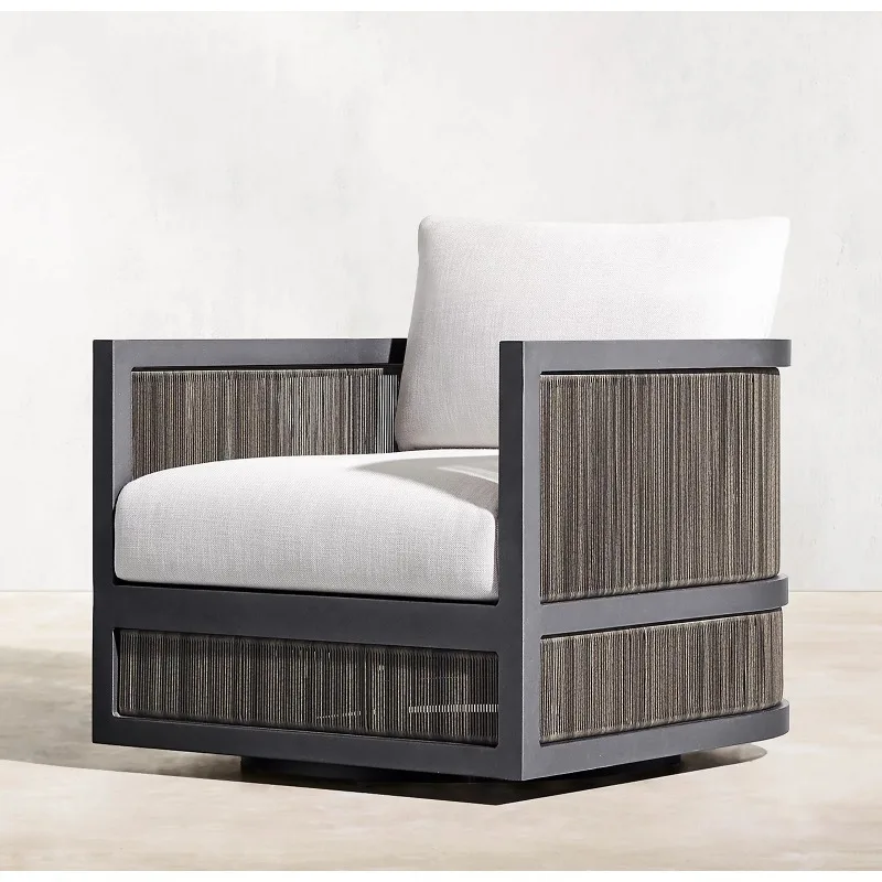 Stylish Rope Woven Lounge Chairs Swivel Garden Sofas With Aluminum Frame Durable Outdoor Patio Furniture