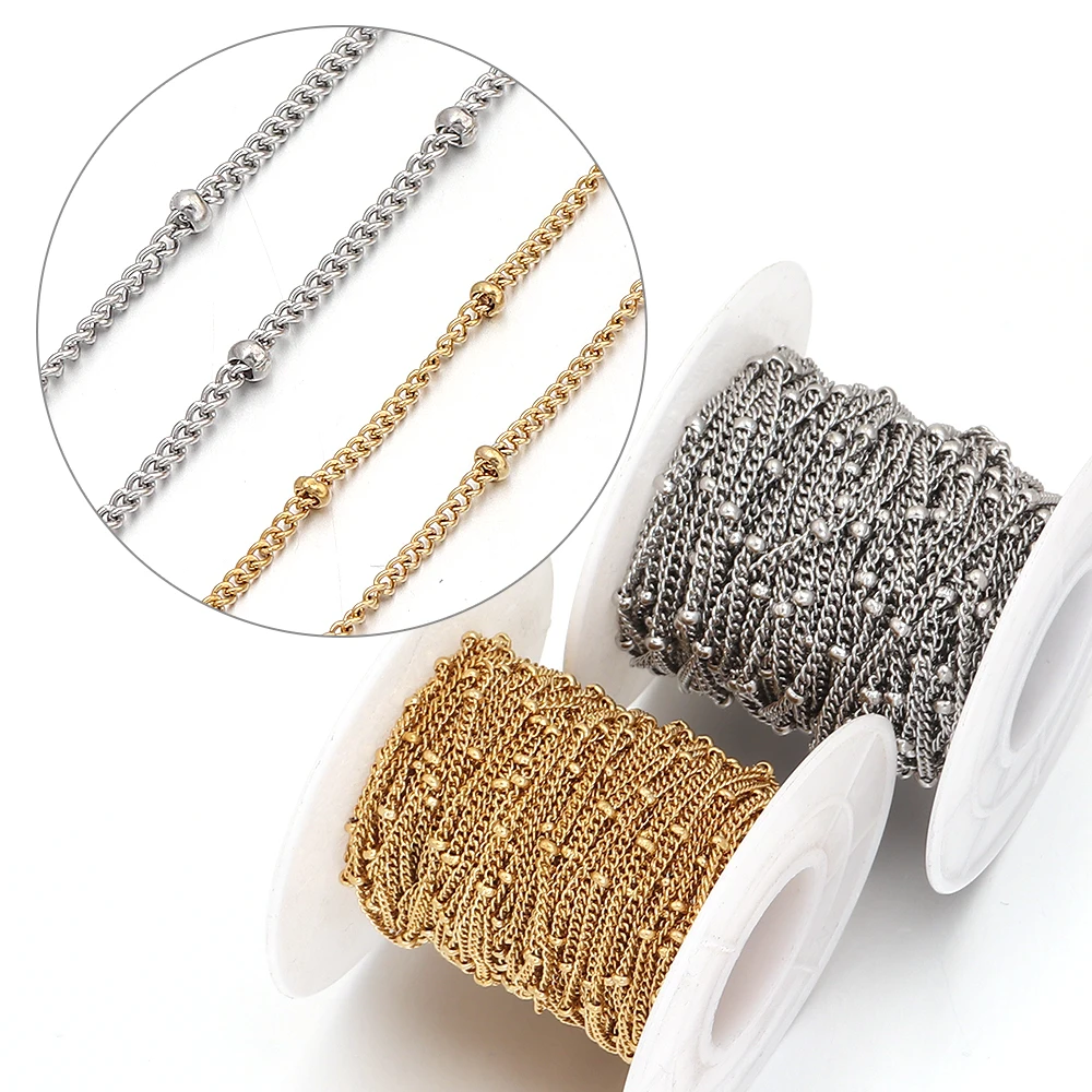 

No Fade 10yards/roll Stainless Steel Beads Chains Gold Color Bulk Link Chains For Jewelry Making DIY Necklace Bracelet Accessory