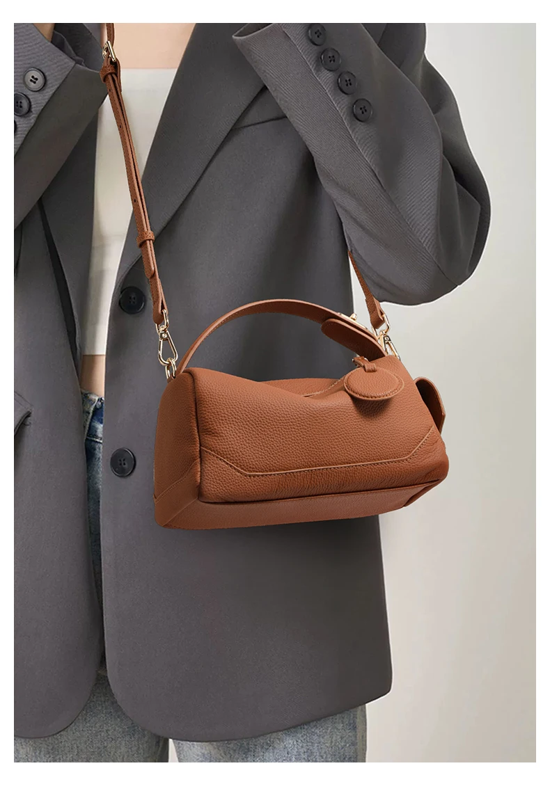 Retro Echtleder Tote Handtasche Damen Schulter-Umhängetasche Schlichte Elegante Pflanzlich Gegerbte Lederhandtasche – Detail 3