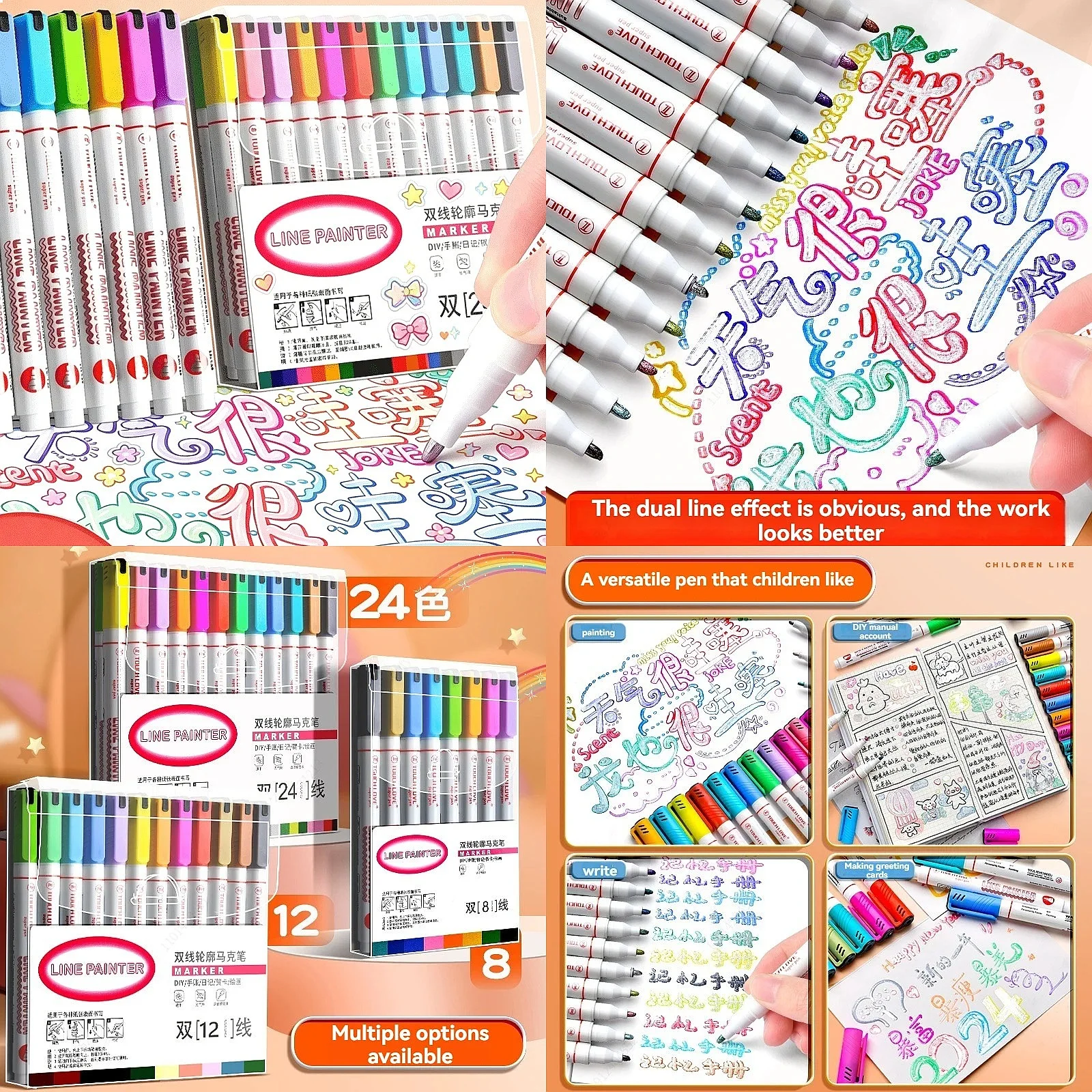 8-30 Colors Double Line Outline Art Marker Set for DIY Graffiti, Scrapbook, Diary, Poster, and Card Drawing