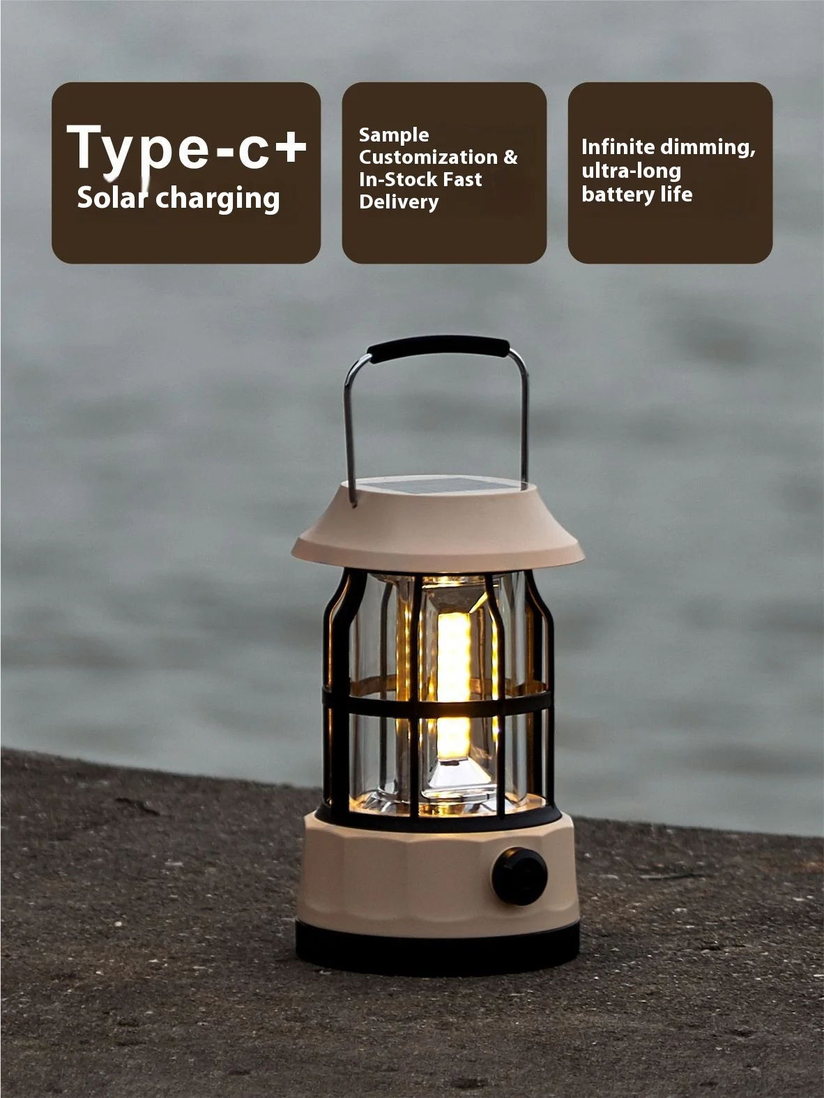 New Portable Retro Solar LED Horse Lamp White ABS Body Hanging Camping Light Bright Feature for Outdoor & Tent Use Cross-Border