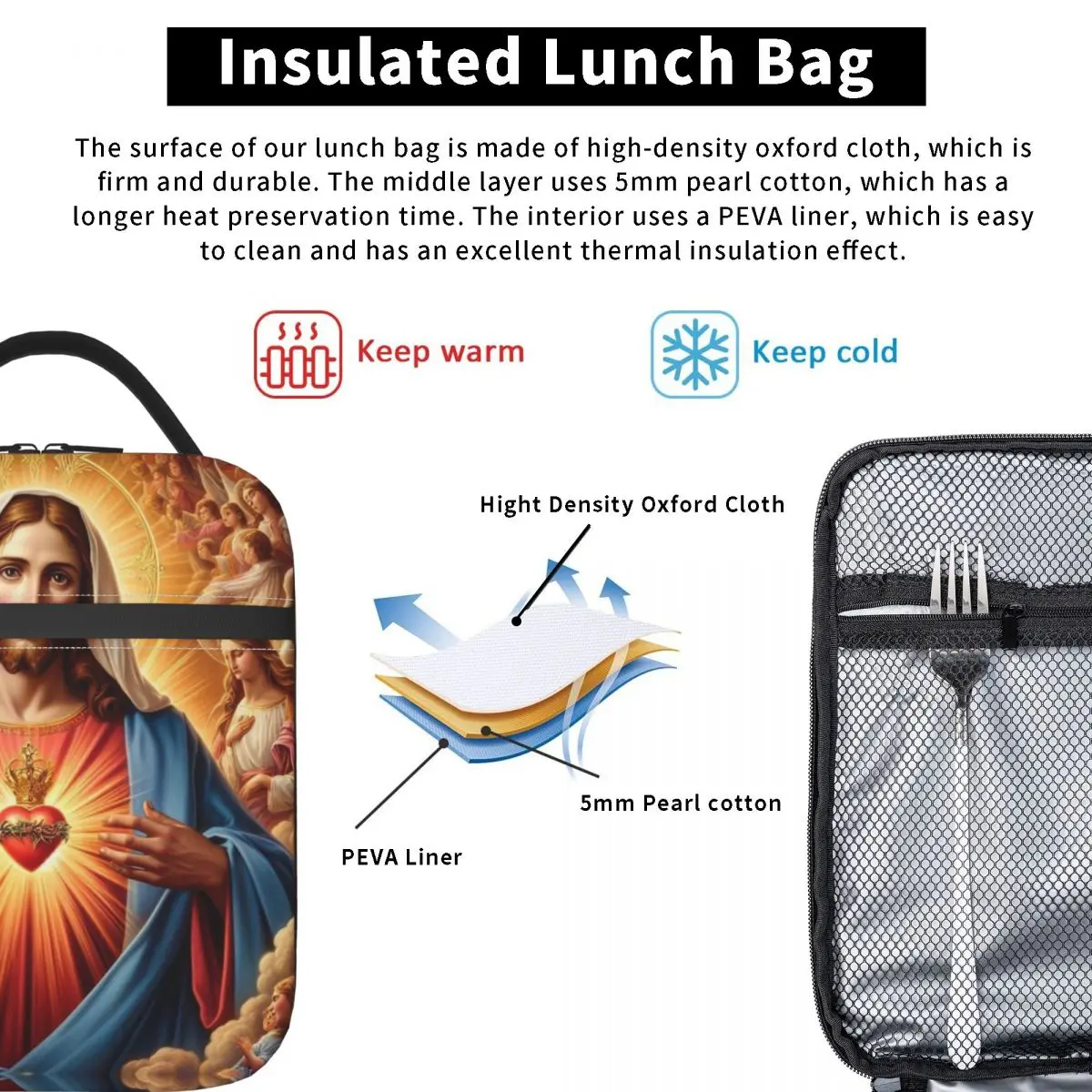 Jesus Saint Natal isolado lancheira, saco do alimento, Leakproof, refrigerador térmico, Bento Box, religião religiosa, fé bíblica