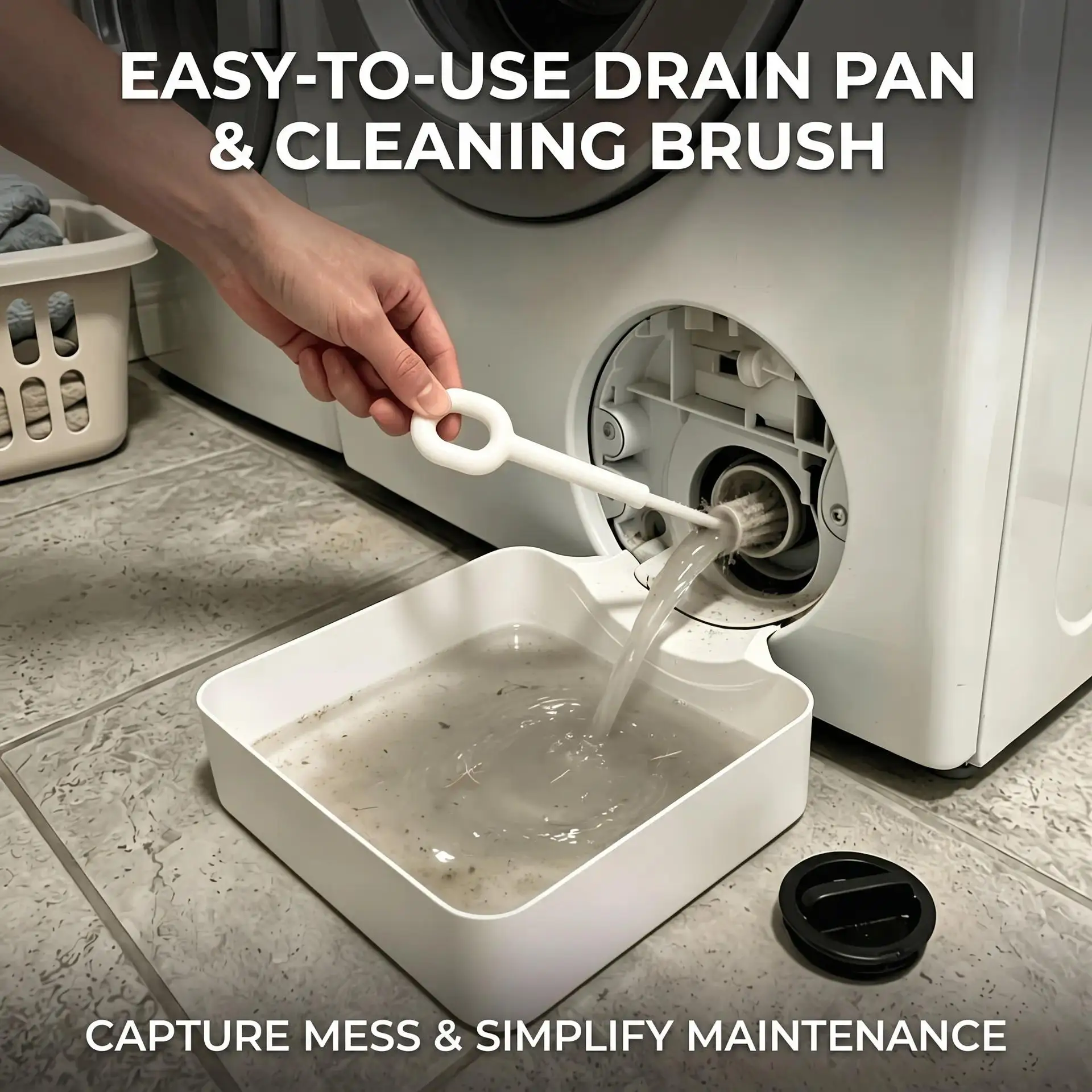 Bosch & Siemens Washing Machine Drain Pan - 2-Piece Leak-Proof Drip Tray with Cleaning Brush, Anti-Overflow Floor Protection