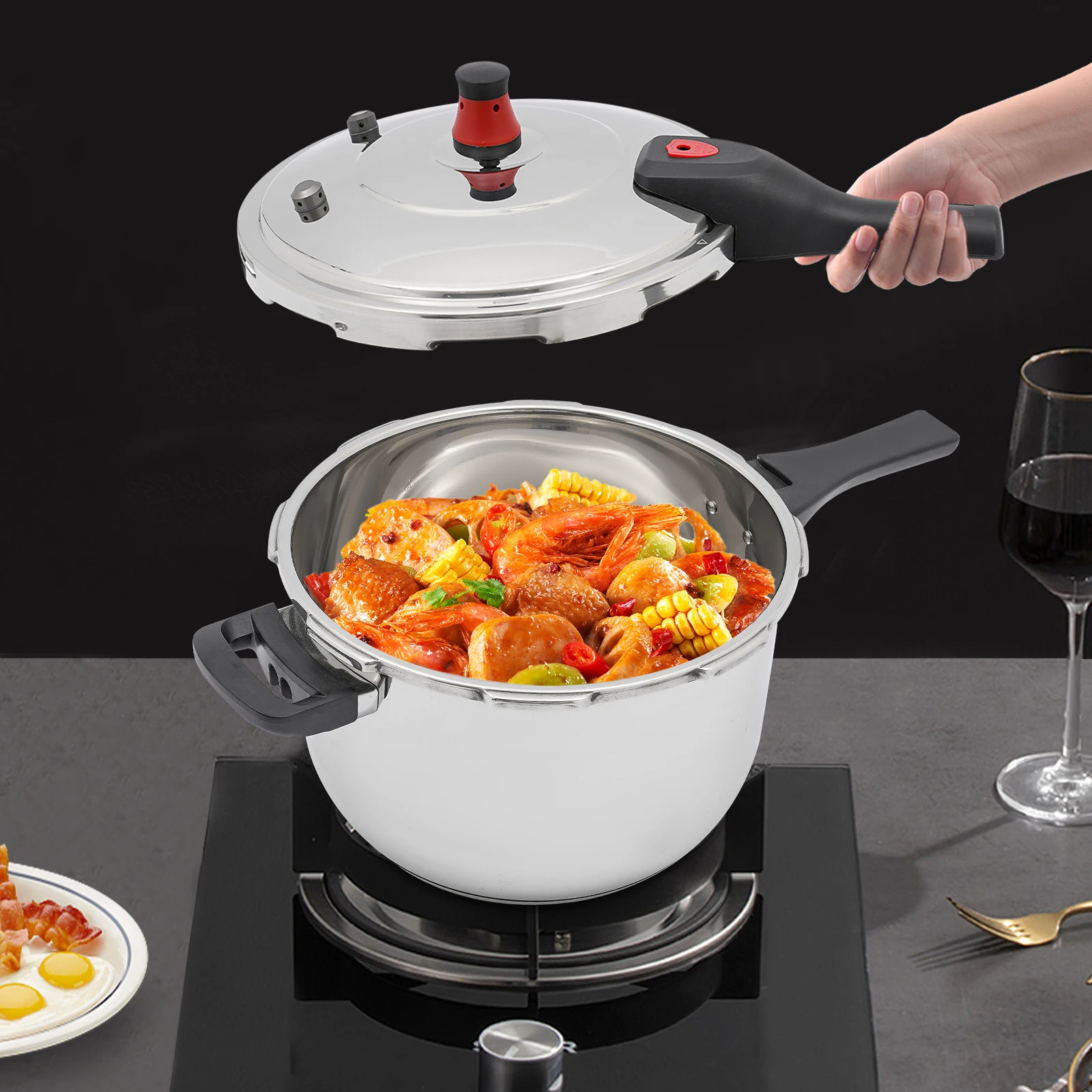 

Stainless Steel Pressure Cooker with 6 Safety Features, Time-Saving & Energy Efficient, Suitable for Induction Cookers, High