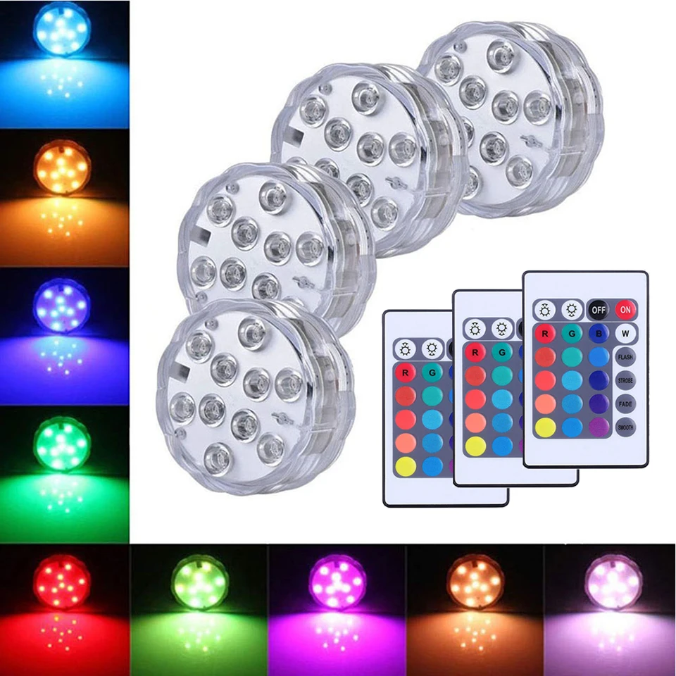 

10leds RGB Submersible Light Underwater Night Lamp Battery Operated Garden Swimming Pool Light for Wedding Party Vase Bowl Decor