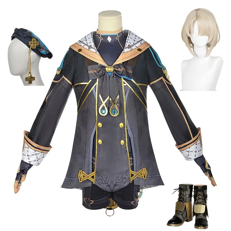 زي جينشين مع قبعة مجموعة كاملة من الملابس، أحذية فريمينيت التأثيرية، بدلة ألعاب أنمي، ملابس لعب الأدوار، لخ.