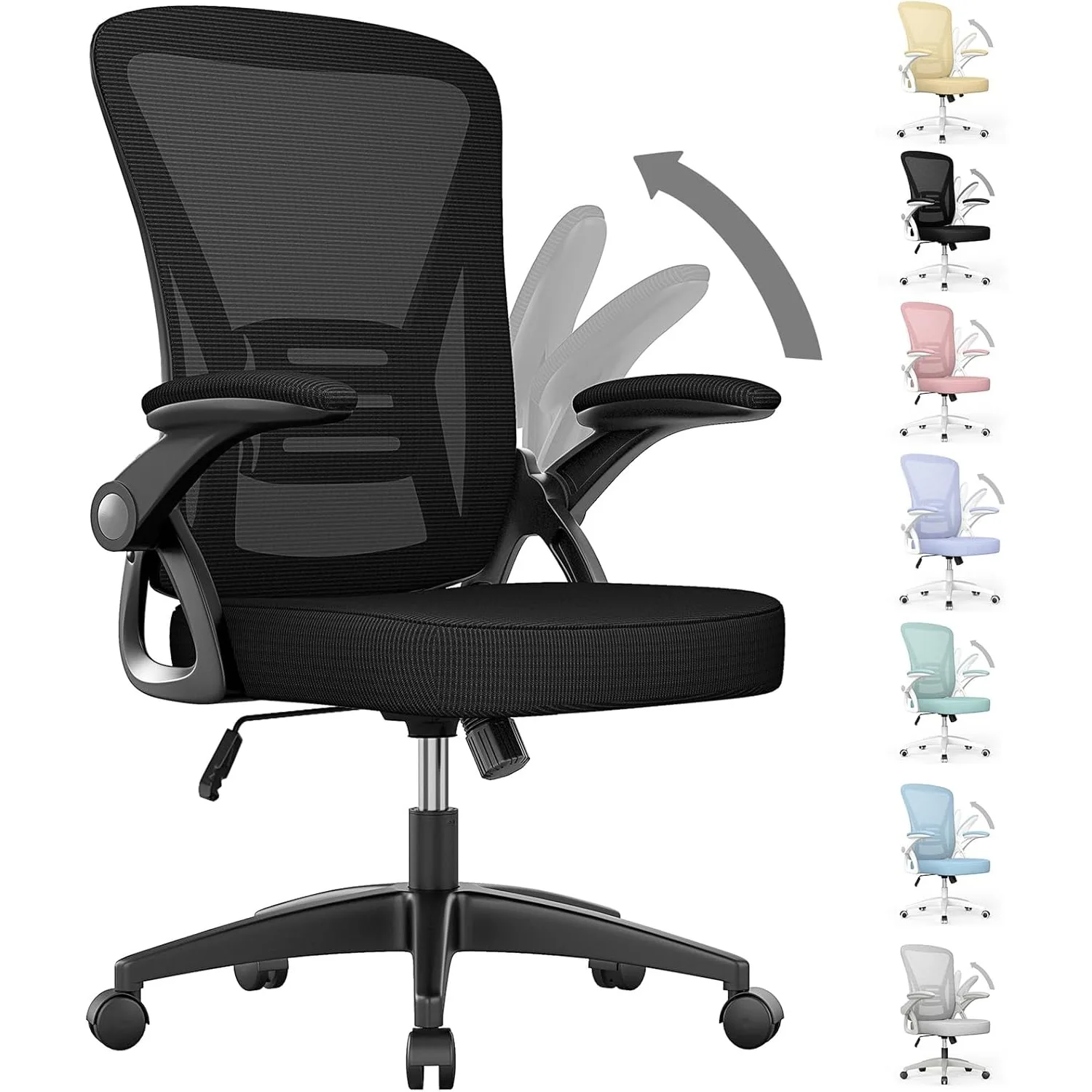 

Ergonomic Office Chair, Mid Back Desk Chair with Adjustable Height, Swivel Chair with Flip-Up Arms and Lumbar Support