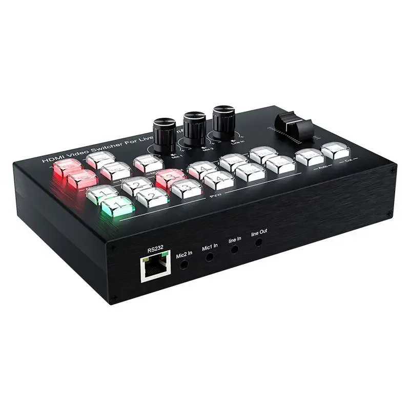 Mini 4 CH HDMI Video Multi Camera Switcher for Live Broadcast Streaming Production Video Mixer Switch Station with Type C Record