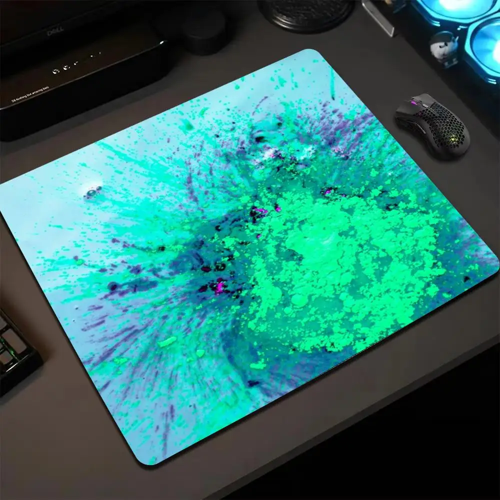 Abstract Ink Splatter Gaming Mousepad Small Deskmat Anti-slip Lock Edge Speed Mouse Mat Teal Paint Art Pc Gamer Keyboard Pad